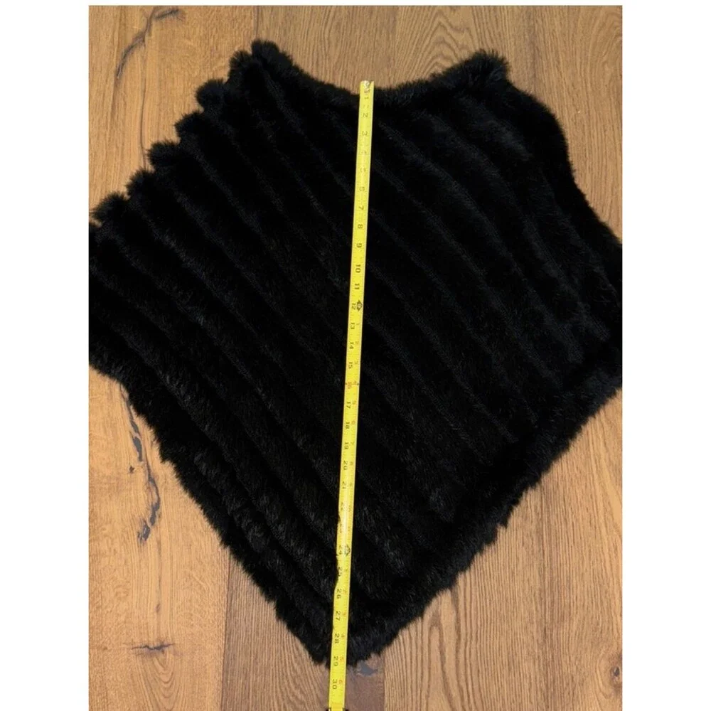 ⁠J.McLaughlin Luxury Black Genuine Rabbit Fur Poncho Cape Heavy Warm Winter Wrap